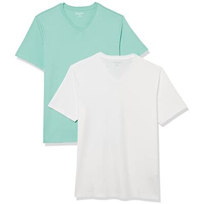 Amazon Essentials mäns Slim-Fit kortärmad V-ringad t-shirt, paket med 2, vit/aquablå, XX-Large Amazon Essentials mäns Slim-Fit kortärmad V-ringad t-shirt, paket med 2, vit/aquablå, XX-Large
