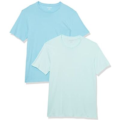 Amazon Essentials Herr Slim-Fit kortärmad T-shirt med rund hals, 2-pack, aqua-blå/ljusblå, Medium Amazon Essentials Herr Slim-Fit kortärmad T-shirt med rund hals, 2-pack, aqua-blå/ljusblå, Medium