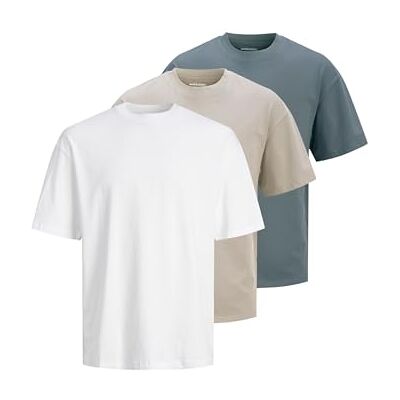 JACK & JONES Jjhugo Loose Tee Ss Crew Neck 3Pk Mp, Moonbeam, XXL JACK & JONES Jjhugo Loose Tee Ss Crew Neck 3Pk Mp, Moonbeam, XXL