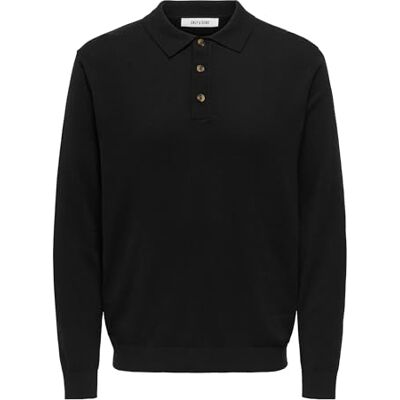 Only & Sons Onsloui Reg 12 Ls Mel Polo Knit, svart, XL Only & Sons Onsloui Reg 12 Ls Mel Polo Knit, svart, XL