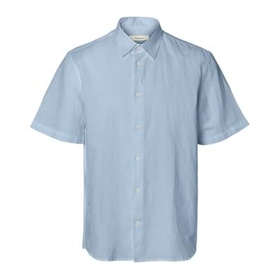 SELECTED MEN Slhregclay linenblend Ss Shirt Cla Noos, Dammblå, XXL SELECTED MEN Slhregclay linenblend Ss Shirt Cla Noos, Dammblå, XXL