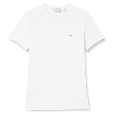 GANT T-shirt med slim Shield V-hals, vit, standard, Vit, XL GANT T-shirt med slim Shield V-hals, vit, standard, Vit, XL