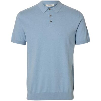 SELECTED FEMME SELECTED MEN Slhberg Ss Knit Polo Noos, Dammblå, M SELECTED FEMME SELECTED MEN Slhberg Ss Knit Polo Noos, Dammblå, M