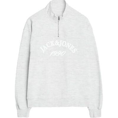 JACK & JONES Jorbleecker varumärke sweat high neck Bf, Ljus vit, S JACK & JONES Jorbleecker varumärke sweat high neck Bf, Ljus vit, S