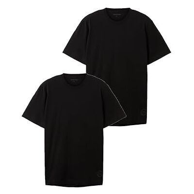 TOM TAILOR Herr Crewneck T-shirt i dubbelpack, 29999-svart, XXL TOM TAILOR Herr Crewneck T-shirt i dubbelpack, 29999-svart, XXL
