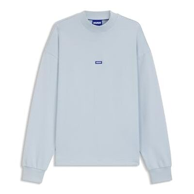 HUGO Nedro sweatshirt för män av bomull terry med blå logotypmärke, Open Blue487, L HUGO Nedro sweatshirt för män av bomull terry med blå logotypmärke, Open Blue487, L