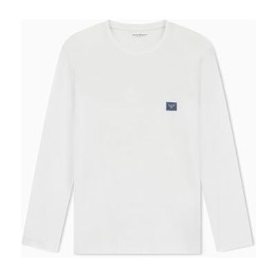 Giorgio Armani Herrens glänsande logotypband långärmad t-shirt med rund hals vit L smal passform, Vitt, L Giorgio Armani Herrens glänsande logotypband långärmad t-shirt med rund hals vit L smal passform, Vitt, L