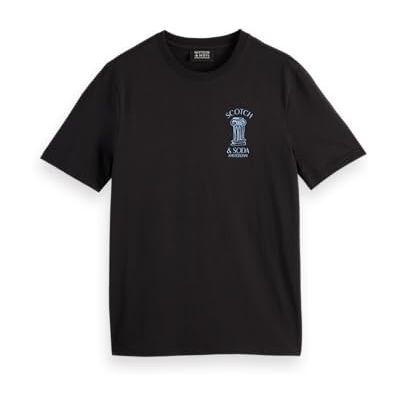 Scotch & Soda mäns främre vänster bröst konstverk T-shirt, svart, M Scotch & Soda mäns främre vänster bröst konstverk T-shirt, svart, M