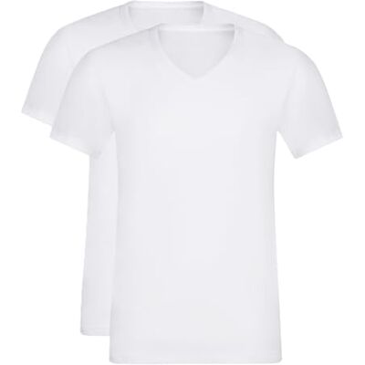 Dim Eco kortärmad T-shirt med v-ringning: kvalitet, komfort och herrstil x 2, Vitt och blått, XL Dim Eco kortärmad T-shirt med v-ringning: kvalitet, komfort och herrstil x 2, Vitt och blått, XL
