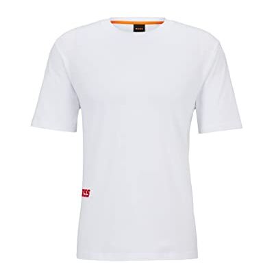 Boss TeeSevenFlash Relaxed-Fit T-shirt av bomull med tryck i racingstil, Natural101, M Boss TeeSevenFlash Relaxed-Fit T-shirt av bomull med tryck i racingstil, Natural101, M