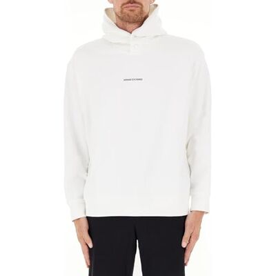 Giorgio Armani herr liten front och rygg bomull fransk terry sweatshirt med huva, Vit, XXL Giorgio Armani herr liten front och rygg bomull fransk terry sweatshirt med huva, Vit, XXL
