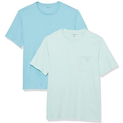 Amazon Essentials herr normal passform kortärmad rund hals ficka t-shirt, paket med 2, aqua-blå/ljusblå, XX-Large Amazon Essentials herr normal passform kortärmad rund hals ficka t-shirt, paket med 2, aqua-blå/ljusblå, XX-Large