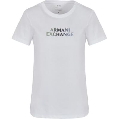 Giorgio Armani dam ombre metallic logo bomull jersey T-shirt optisk vit, L, Optisk vit, L Giorgio Armani dam ombre metallic logo bomull jersey T-shirt optisk vit, L, Optisk vit, L