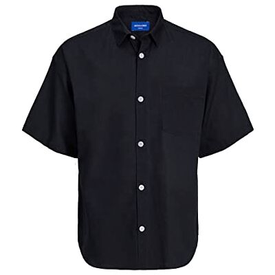 JACK & JONES Herrar Jorflores linne skjorta Ss skjorta, svart, M JACK & JONES Herrar Jorflores linne skjorta Ss skjorta, svart, M