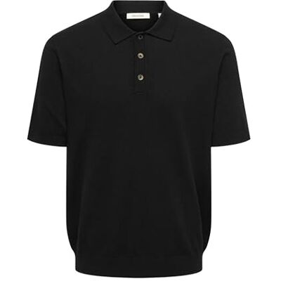 Only & Sons Onsloui Reg 12 Ss Mel Polo Knit Noos, svart, L Only & Sons Onsloui Reg 12 Ss Mel Polo Knit Noos, svart, L