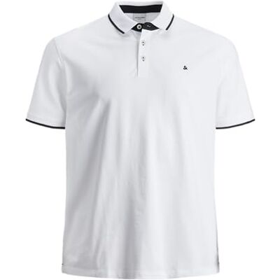 JACK & JONES herr passform pikétröja JJEPAULOS uni sommar skjorta kort arm piké bomull stor storlek, Vit/detalj: ps, 4XL JACK & JONES herr passform pikétröja JJEPAULOS uni sommar skjorta kort arm piké bomull stor storlek, Vit/detalj: ps, 4XL