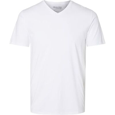 SELECTED HOMME Herr vald V-ringad T-shirt enfärgad basic kortärmad skjorta SLHNEWPIMA Stretch bomull, Vit, M SELECTED HOMME Herr vald V-ringad T-shirt enfärgad basic kortärmad skjorta SLHNEWPIMA Stretch bomull, Vit, M