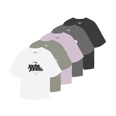 JACK & JONES Jcoflare Front Tee Ss Crew Neck 5Pk Mp, Ljus vit, L JACK & JONES Jcoflare Front Tee Ss Crew Neck 5Pk Mp, Ljus vit, L