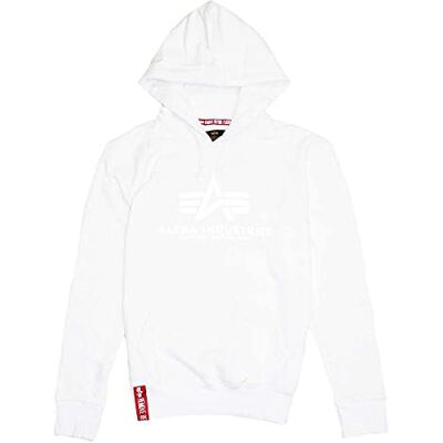 Alpha Industries Herr basic hoodie reflekterande tryck huvtröja, Vit, L Alpha Industries Herr basic hoodie reflekterande tryck huvtröja, Vit, L