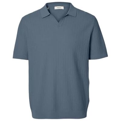 SELECTED MEN Slhmattis Ss Linen Blend Struc Open Polo, Blå Mirage, XL SELECTED MEN Slhmattis Ss Linen Blend Struc Open Polo, Blå Mirage, XL