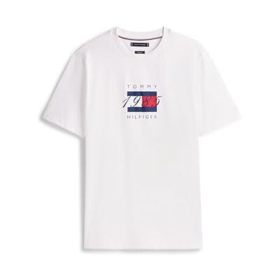 Tommy Hilfiger herr linjär flagga grafisk T-tröja MW0MW41338 S/S t-shirt, vit, S, Vit (vit), S Tommy Hilfiger herr linjär flagga grafisk T-tröja MW0MW41338 S/S t-shirt, vit, S, Vit (vit), S