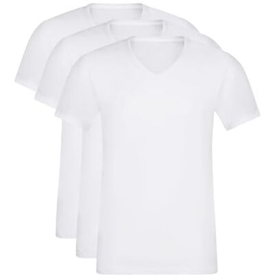 Dim Eco kortärmad v-ringad T-shirtset: kvalitet, komfort och herrstil x 3, Vitt och blått, XXL Dim Eco kortärmad v-ringad T-shirtset: kvalitet, komfort och herrstil x 3, Vitt och blått, XXL
