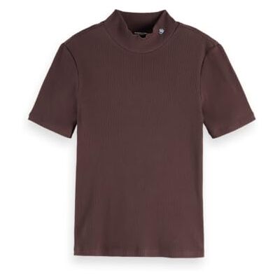 Scotch & Soda Mock Neck Rib T-shirt, Choklad U290, S Scotch & Soda Mock Neck Rib T-shirt, Choklad U290, S