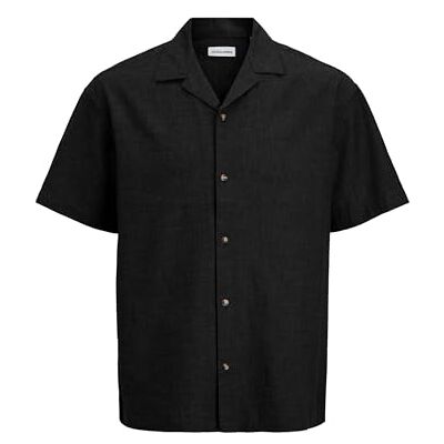 JACK & JONES Jjesummer Linen Blend Resort Shirt Ss Sn, svart, S JACK & JONES Jjesummer Linen Blend Resort Shirt Ss Sn, svart, S