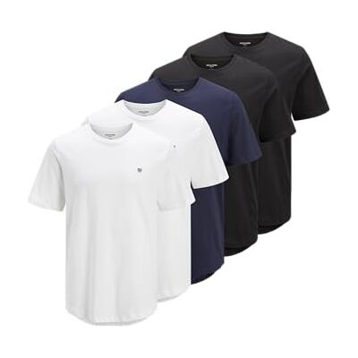 JACK & JONES T-shirt för män, Vit/förpackning: w. 2 x vit + 2 x svart + 1 marinblå blazer, XL JACK & JONES T-shirt för män, Vit/förpackning: w. 2 x vit + 2 x svart + 1 marinblå blazer, XL