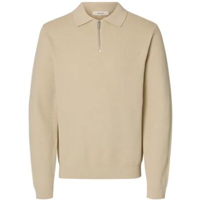 SELECTED HOMME Slhdane Ls Knit Struc Half Zip Polo Noos, Havregryn, XXL SELECTED HOMME Slhdane Ls Knit Struc Half Zip Polo Noos, Havregryn, XXL