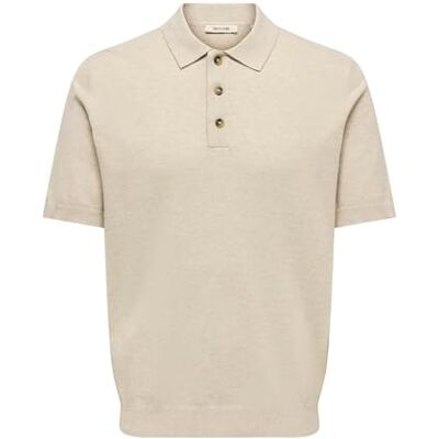 Only & Sons Onsloui Reg 12 Ss Mel Polo Knit Noos, Havregryn, XS Only & Sons Onsloui Reg 12 Ss Mel Polo Knit Noos, Havregryn, XS