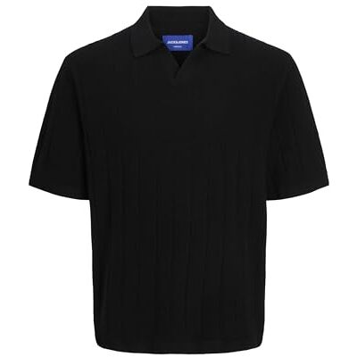 JACK & JONES Jorvarenna Knit Ss delad hals, svart, XL JACK & JONES Jorvarenna Knit Ss delad hals, svart, XL