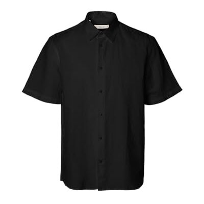 SELECTED MEN Slhregclay linenblend Ss Shirt Cla Noos, svart, L SELECTED MEN Slhregclay linenblend Ss Shirt Cla Noos, svart, L