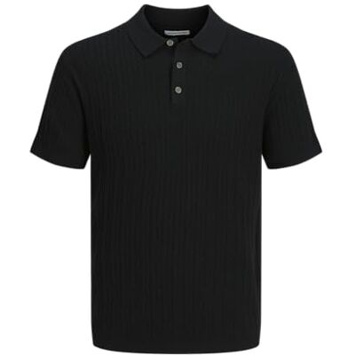 JACK & JONES Jjeemil Knit Cable Polo Ss Sn, svart, L JACK & JONES Jjeemil Knit Cable Polo Ss Sn, svart, L