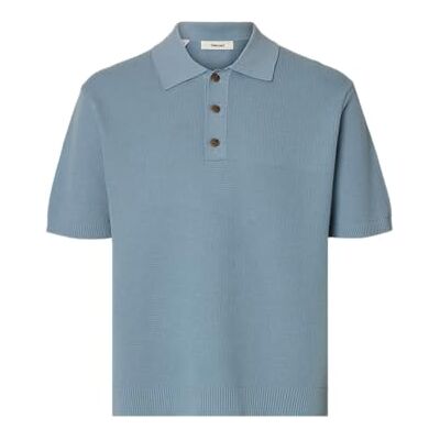 SELECTED MEN Slhdane Ss Knit Relaxed Polo Noos, Dammblå, S SELECTED MEN Slhdane Ss Knit Relaxed Polo Noos, Dammblå, S