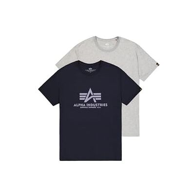 Alpha Industries Basic BL 2 Pack T-Shirt för män, Grey.Heat/Rep.Blue, XXL Alpha Industries Basic BL 2 Pack T-Shirt för män, Grey.Heat/Rep.Blue, XXL