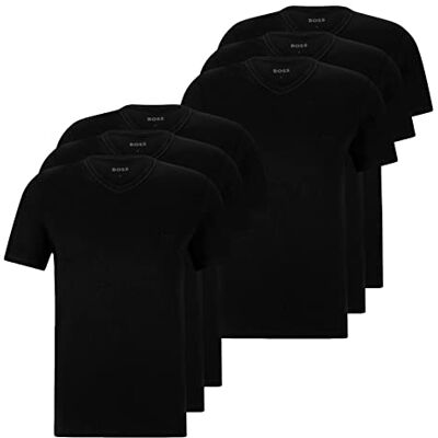 Boss Klassiska t-shirts för män, kortärmade skjortor, ren bomull, V-hals, 3-pack, Black001, M Boss Klassiska t-shirts för män, kortärmade skjortor, ren bomull, V-hals, 3-pack, Black001, M