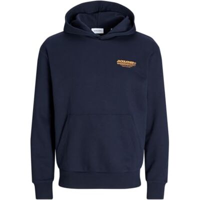 JACK & JONES Huvtröja för män, JOLIVE- avslappnad passform S–XXL bomull, Marinblazer/tryck: jacka & jones, S JACK & JONES Huvtröja för män, JOLIVE- avslappnad passform S–XXL bomull, Marinblazer/tryck: jacka & jones, S