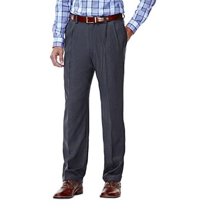 Haggar E Clo Repreve Stria Kostymbyxor, herr, klassisk passform, platt framsida, Medium-grå, 36W / 30L Haggar E Clo Repreve Stria Kostymbyxor, herr, klassisk passform, platt framsida, Medium-grå, 36W / 30L