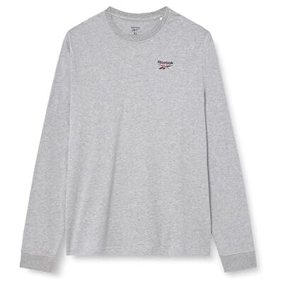 Reebok Identity SMALL Logo LS Tee, Medium Grey Heather/Vector Red, XL Reebok Identity SMALL Logo LS Tee, Medium Grey Heather/Vector Red, XL
