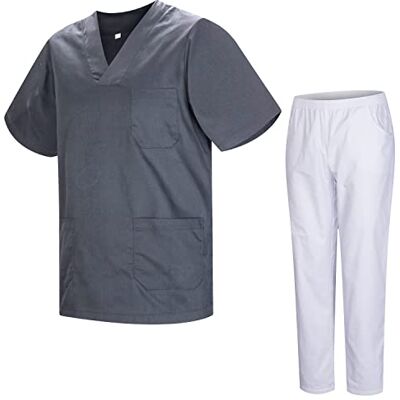 MISEMIYA Sanitär Uniform Unisex Medicinska sanitära uniformer med Vit Byxor 817-8312-VIT, Grå, 3XL MISEMIYA Sanitär Uniform Unisex Medicinska sanitära uniformer med Vit Byxor 817-8312-VIT, Grå, 3XL