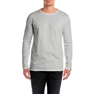 Replay Herr normal passform basic långärmad bomull, M08 Light Grey Melange..., 3XL Replay Herr normal passform basic långärmad bomull, M08 Light Grey Melange..., 3XL