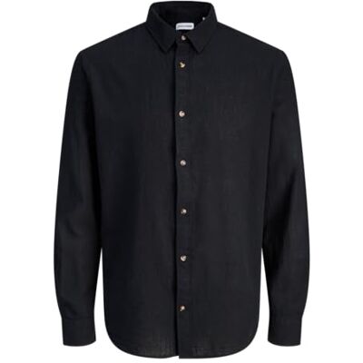 JACK & JONES Jjesummer linne Blend skjorta L/S Sn, svart, S JACK & JONES Jjesummer linne Blend skjorta L/S Sn, svart, S