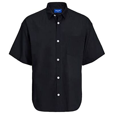 JACK & JONES Herrar Jorflores linne skjorta Ss skjorta, svart, S JACK & JONES Herrar Jorflores linne skjorta Ss skjorta, svart, S