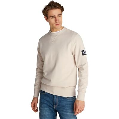 Calvin CK JEANS Herr BADGE CREW NECK J30J323426, grå (havregryn), XXS, Grå (havregryn), XXS Calvin CK JEANS Herr BADGE CREW NECK J30J323426, grå (havregryn), XXS, Grå (havregryn), XXS