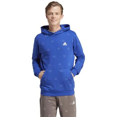 adidas För Män Seasonal Essentials Monogram Graphic Hoodie, semi lucid blue, L adidas För Män Seasonal Essentials Monogram Graphic Hoodie, semi lucid blue, L