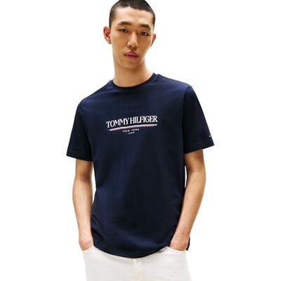 Tommy Hilfiger herr S/S T-shirt, Blå (ökenhimmel), XS Tommy Hilfiger herr S/S T-shirt, Blå (ökenhimmel), XS