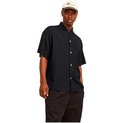 JACK & JONES JORFARO linne överdimensionerad skjorta SS SN, svart, XS JACK & JONES JORFARO linne överdimensionerad skjorta SS SN, svart, XS