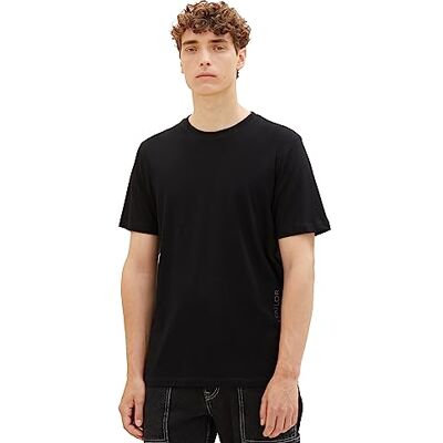 TOM TAILOR Denim herr basic t-shirt med logotyptryck, 29999-svart, M TOM TAILOR Denim herr basic t-shirt med logotyptryck, 29999-svart, M
