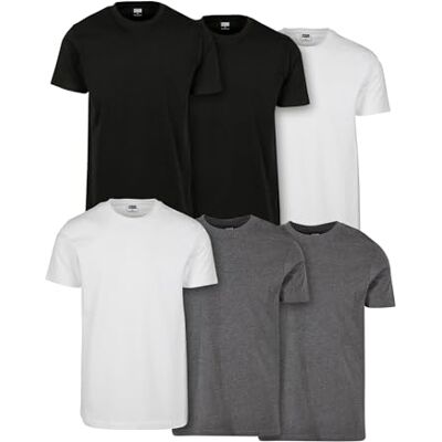 Urban Classics Basic herr-t-shirt (paket med 6), Svart/Svart/Vit/Vit/Kol/Träkol, XXL Urban Classics Basic herr-t-shirt (paket med 6), Svart/Svart/Vit/Vit/Kol/Träkol, XXL